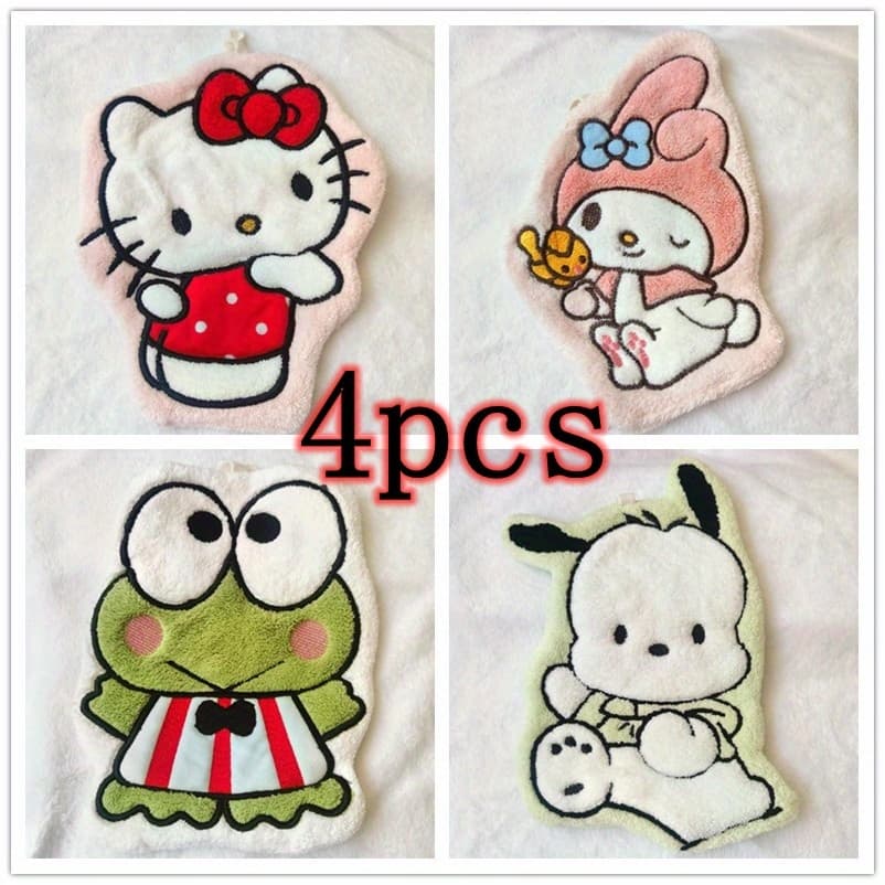 TEMU 4pcs Hello Kitty & Kuromi Quick- Towel - Hanging Towel With Adorable Character Designs, Decor For Bathroom, Kitchen, Bedroom - Cute Cartoon Home Decor
