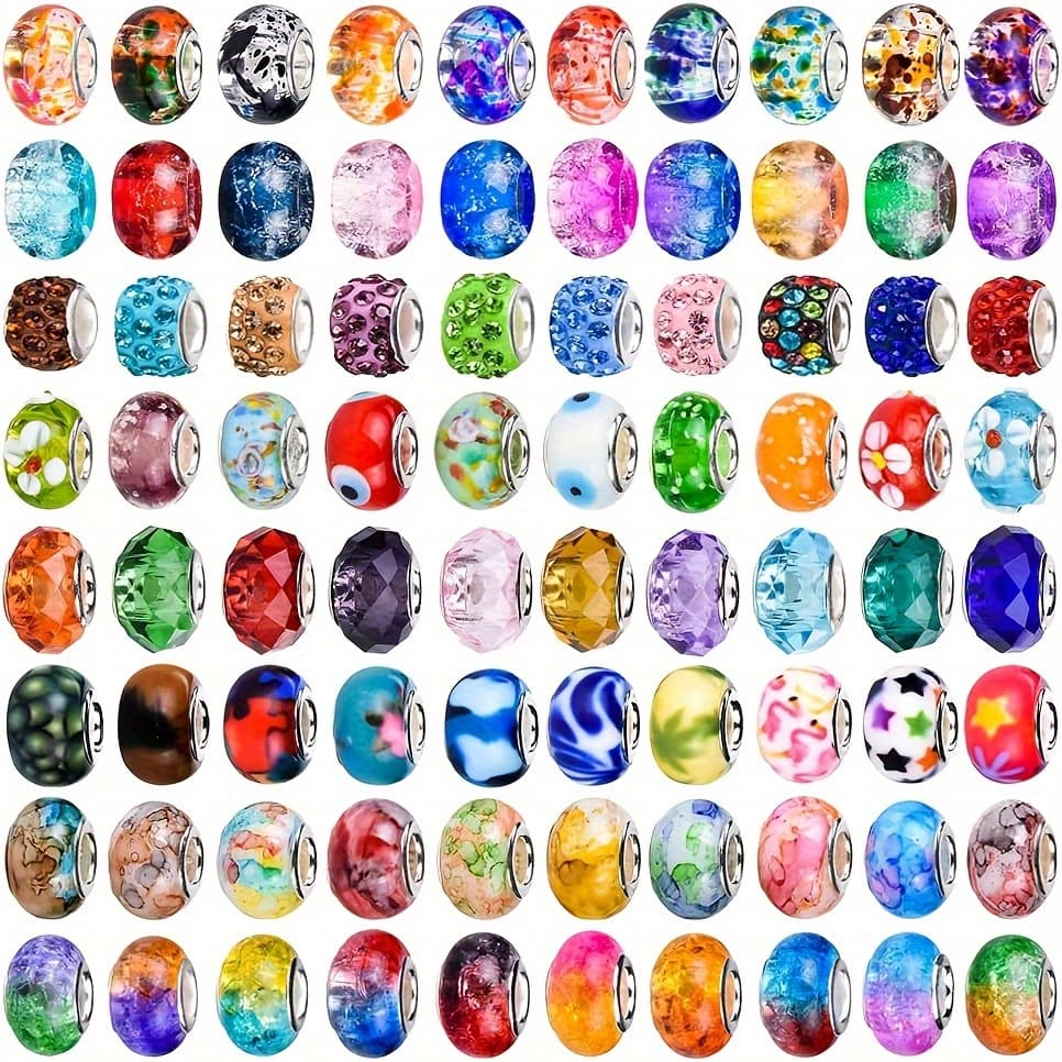 TEMU 255pcs Large Hole Glass Beads Jewelry Making, European Jewelry Mixed Beads, Handmade Charm Bracelet Necklace Earring Making With Lampwork Beads