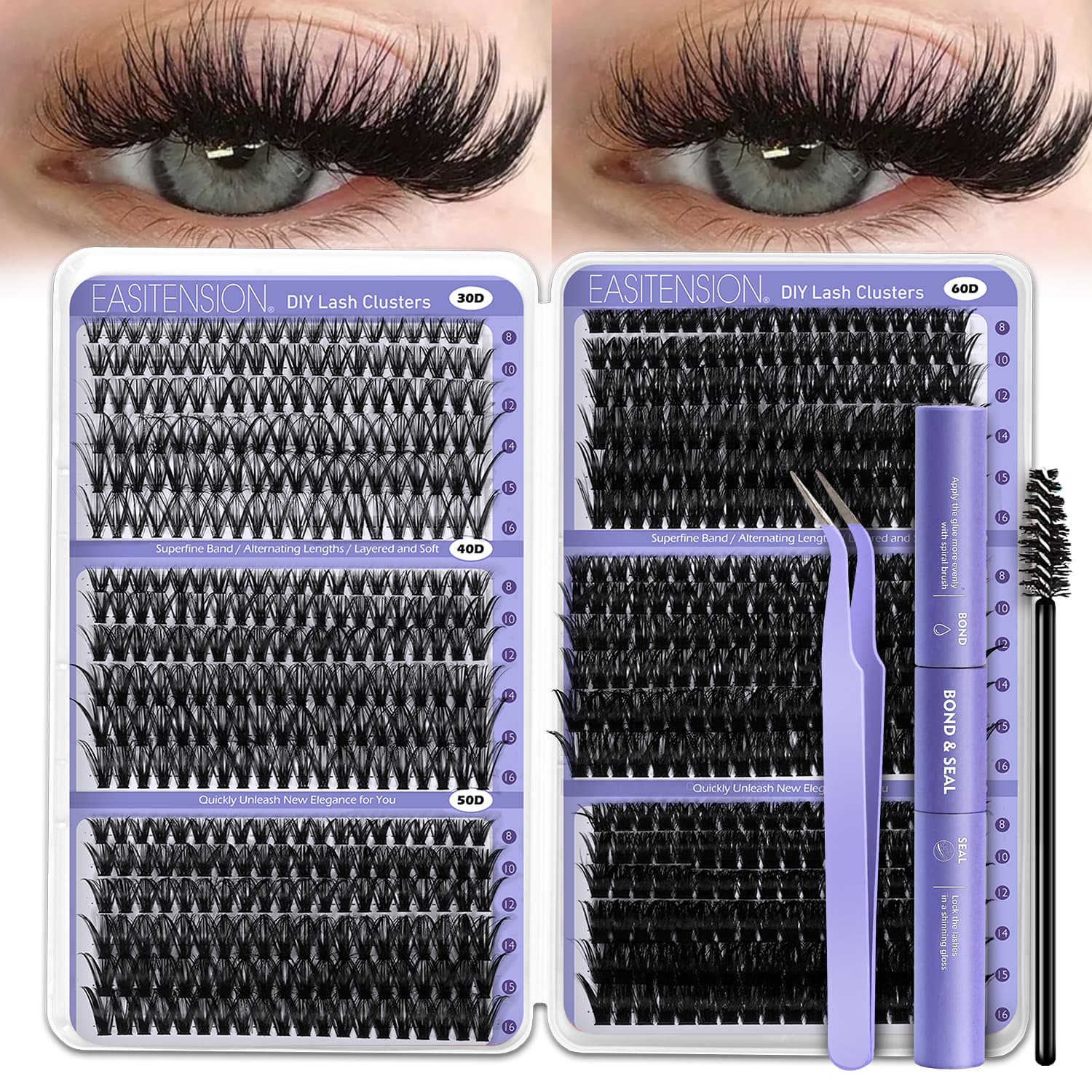 TEMU 708pcs Wispy Volume Eyelash Extensions Mixed Length 30d-100d Volume Cluster Lashes Premade Lash Kit With Seal & Applicator For Everyday Look, Party, Travel