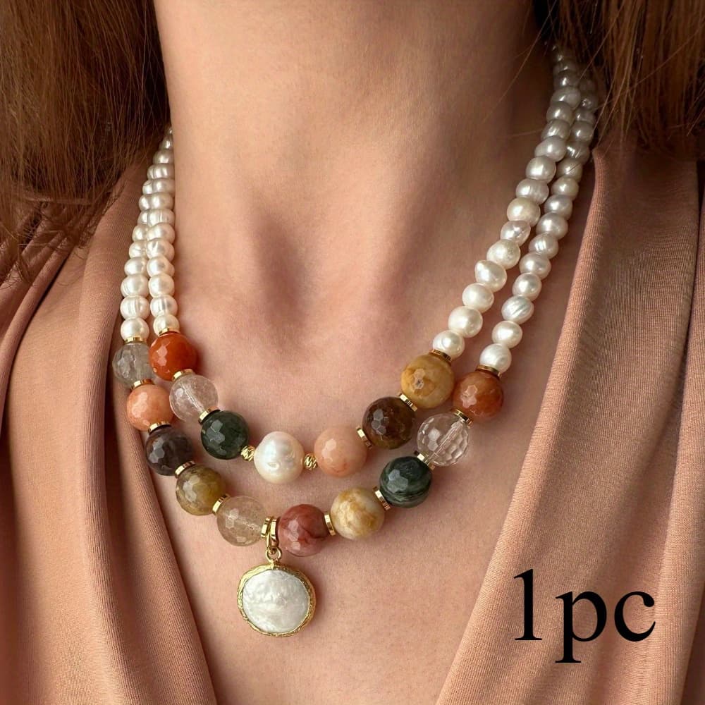 TEMU Handmade Grace Fashion Colored Natural Stone Pendant Necklace