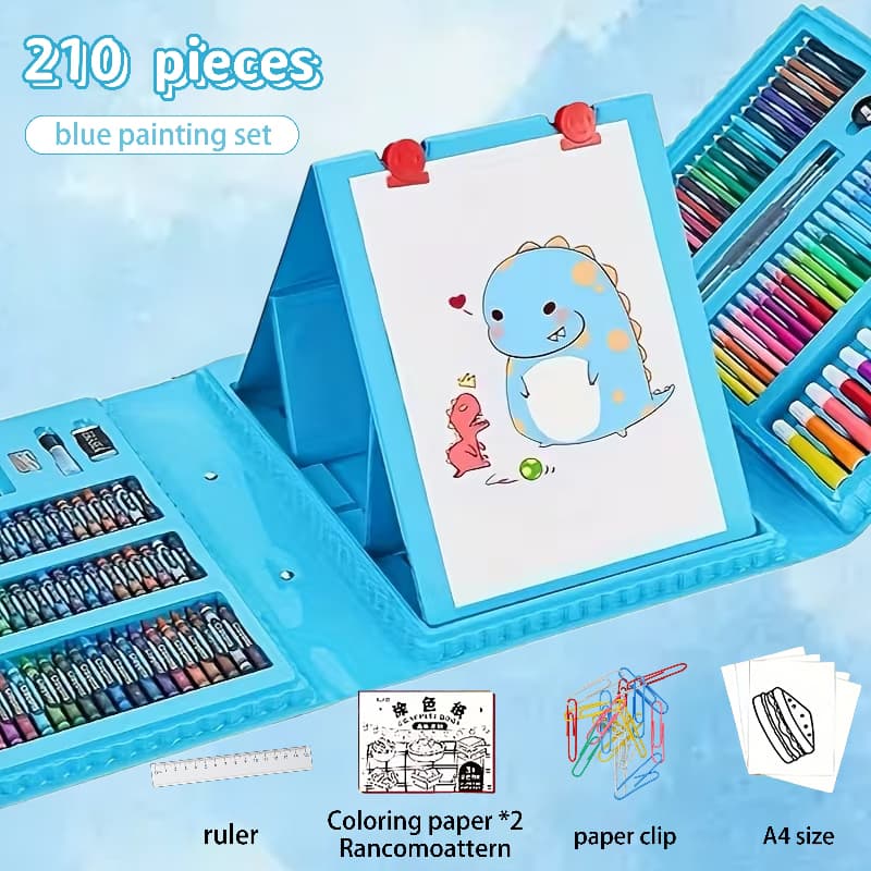 TEMU 210/230 Super Art Supplies Set With Drawing Board - Drawing Set With Storage Board, Drawing Art Set Box, Including Double-sided Trifold Easel, Oil Pastels, Crayons, Colored Pencils