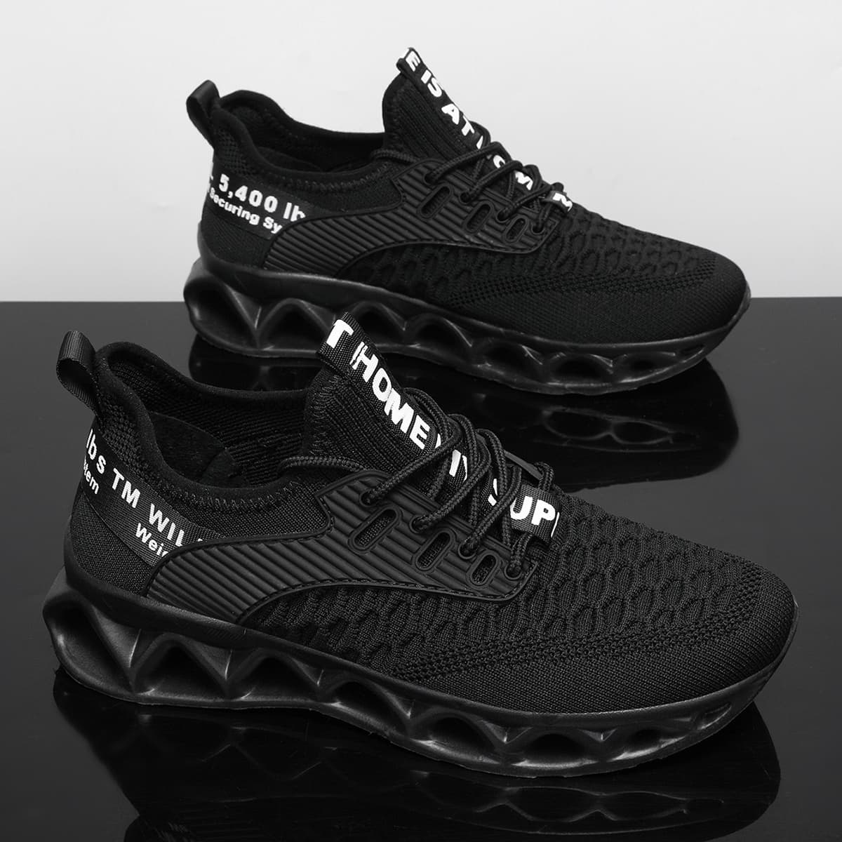 TEMU Men's Stylish Breathable Running Shoes | Lightweight Non-slip Blade Sole Sneakers For Walking, Tennis & Casual Wear | Shock-absorbing Sneakers With Fashion Print Upper