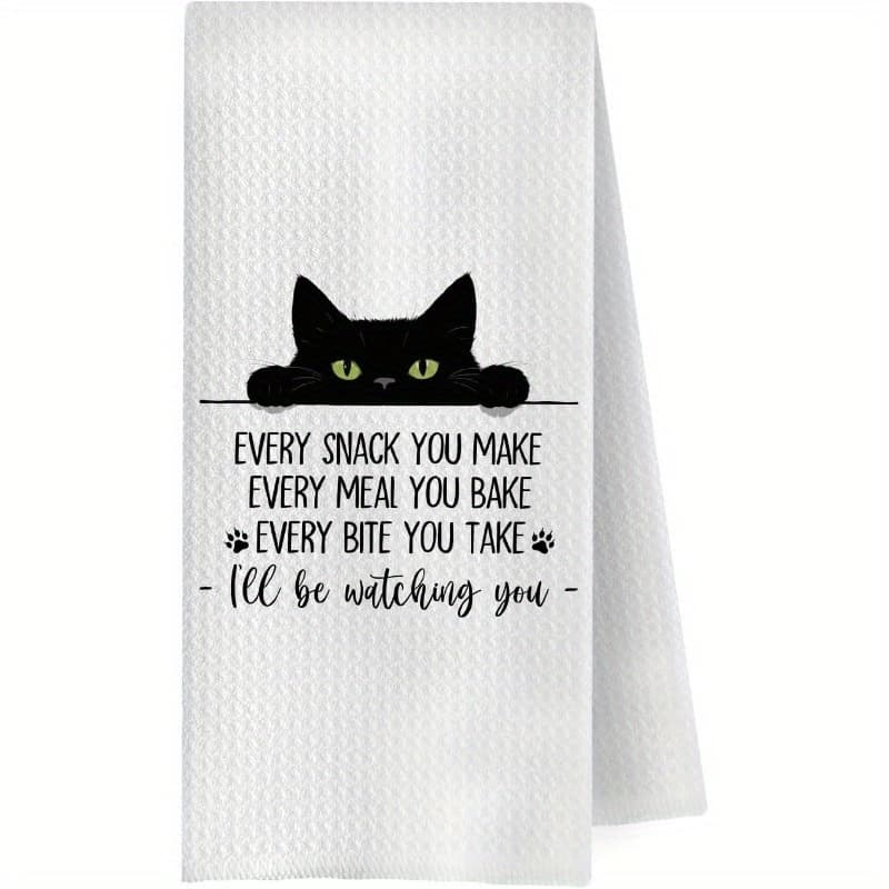 TEMU 1pc 18*26 Inch Black Cat Kitchen Towel - Black Cat Decoration Dish Towel, Black Cat Gift Hand Tea Towel, Cat Towel For Cat Lovers,