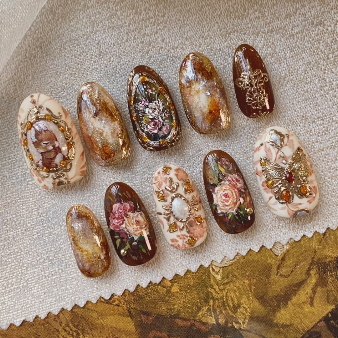TEMU Amber Roses, Fake Nails, , Autumn And Winter, Elegant Blending Atmosphere, Effect. 48pcs Of Armor To Wear, Suitable For Autumn And Winter