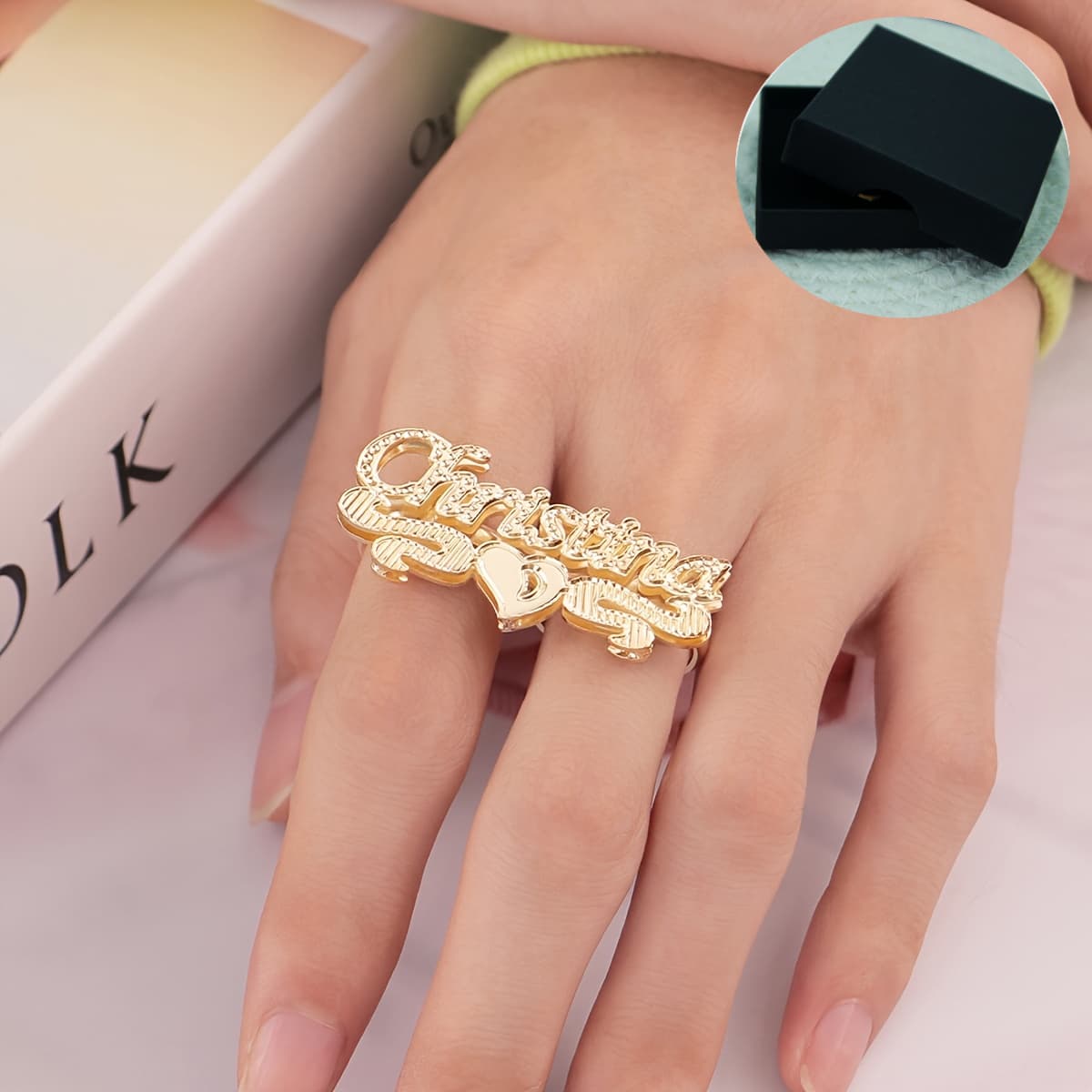 TEMU Ring // Personalized Name // Double-layer Statement Ring//father's Day Gift Valentine's Day Gift Birthday Anniversary Gift For Graduation Christmas Gift "label English Oth