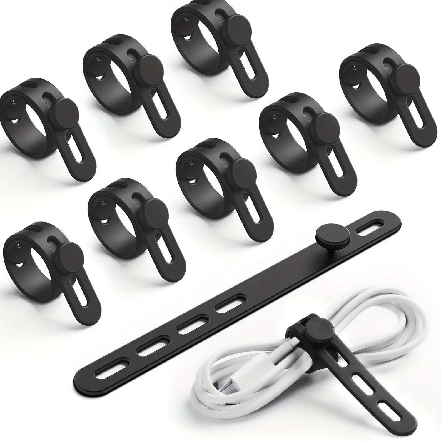 TEMU 10pcs Silicone Cable Ties - Durable Reusable Wire Management With Locking , Elastic Charger Cable Ties, Travel , Home Accessories