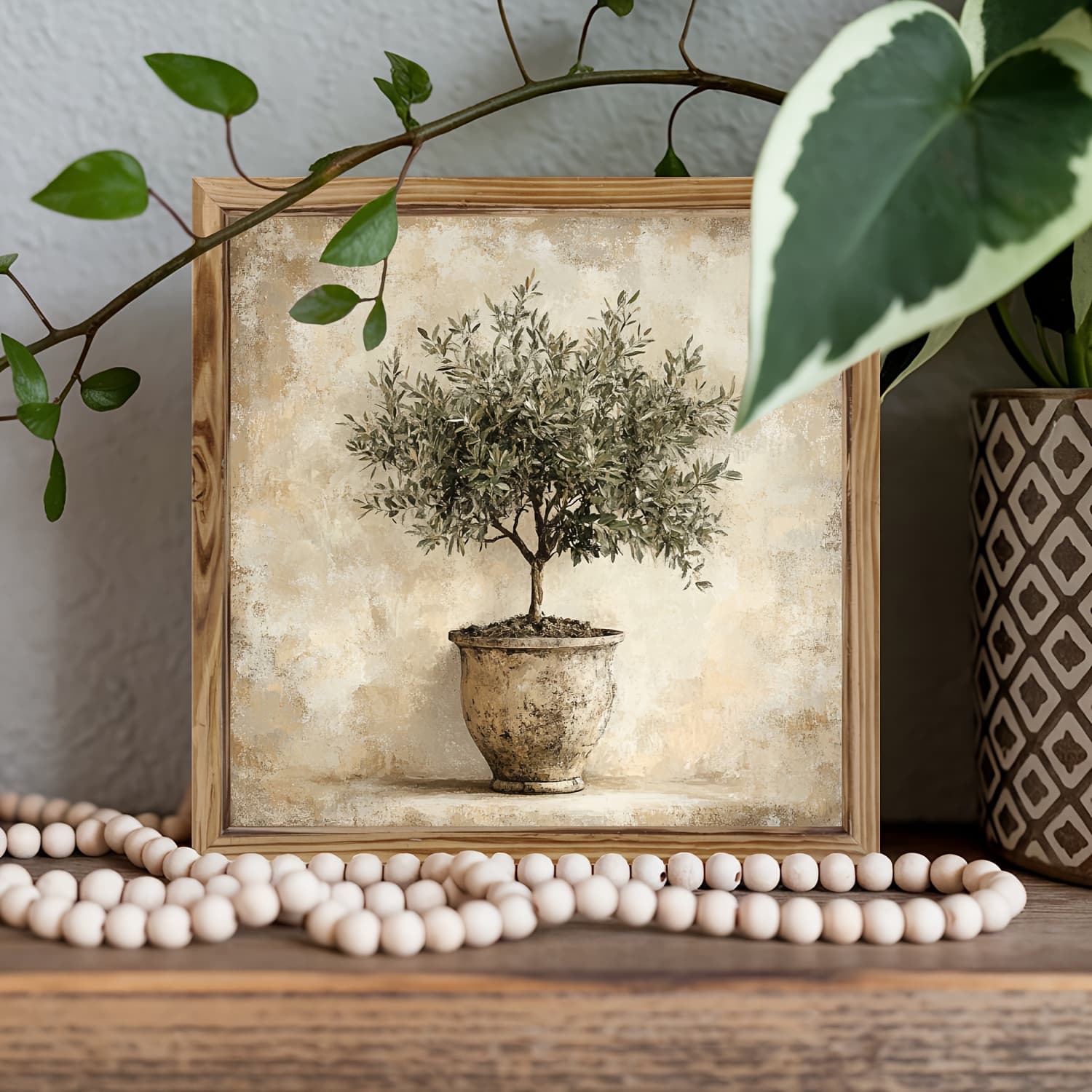 TEMU 2d Flat, 1pc- Retro Olive Painting-- Decor , Suitable For Bedroom, Living Room, Festive Decor, Home Furnishings Or Gift , 8*8in, 2d, Wooden Painting
