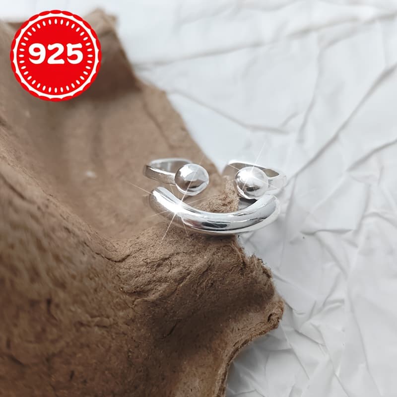 TEMU 925 Silver Geometric Smile Ring, Elegant And Sexy, Suitable For Daily Occasions And All , Suitable For Daily Dressing And Wearing, The For Gift