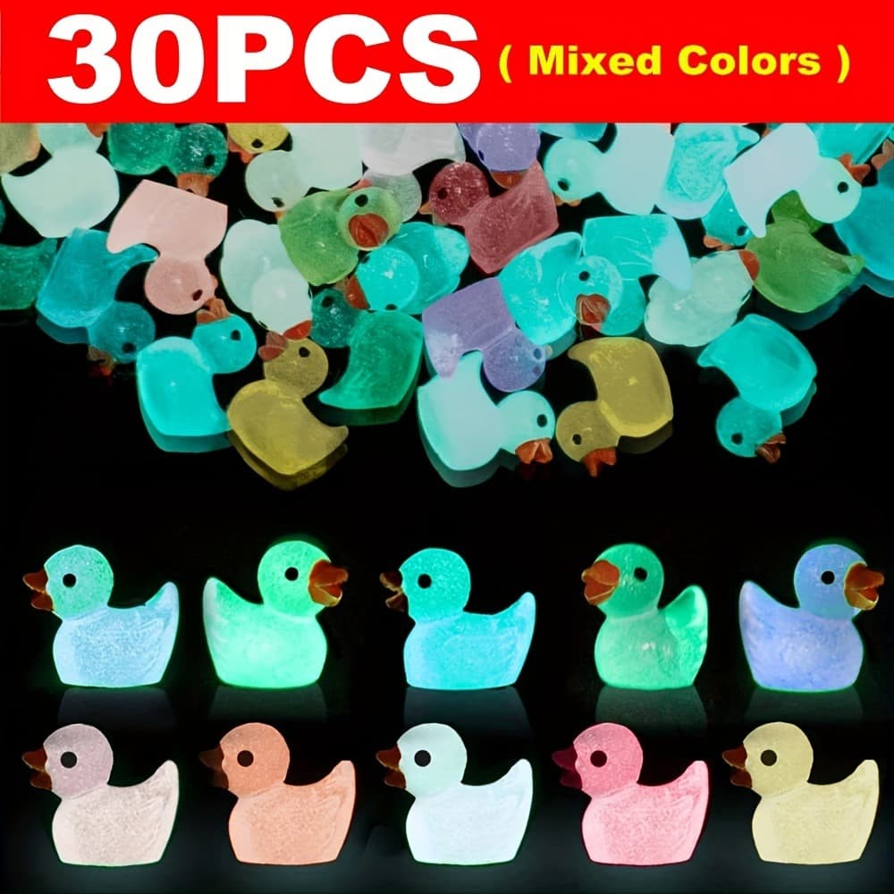 TEMU 30pcs Luminous Mini Duck Ornament - Mixed Colors, Resin Duck Model Decoration, Suitable For Home And Office Decoration. Cute And Stylish, Gift For Holidays And Birthday Parties