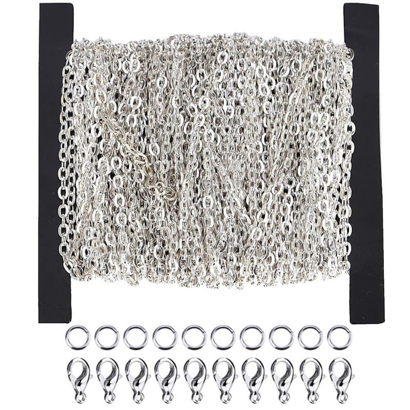 TEMU 1 Roll (for Making) Stainless Steel Cable Chain /9.8ft With 20 Lobster Clasps & 50 Jump Rings - Heavy Duty Necklace Making Supplies, Crafting Chain With, Compatible With Beads & Charms
