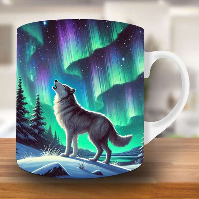 TEMU A Single Ceramic Mug Featuring A Wolf And Lights, Perfect For A . This Mug A Great Valentine's Day Present For A , A Romantic Birthday Gift, Or A Humorous Gift Idea For , Family, Best