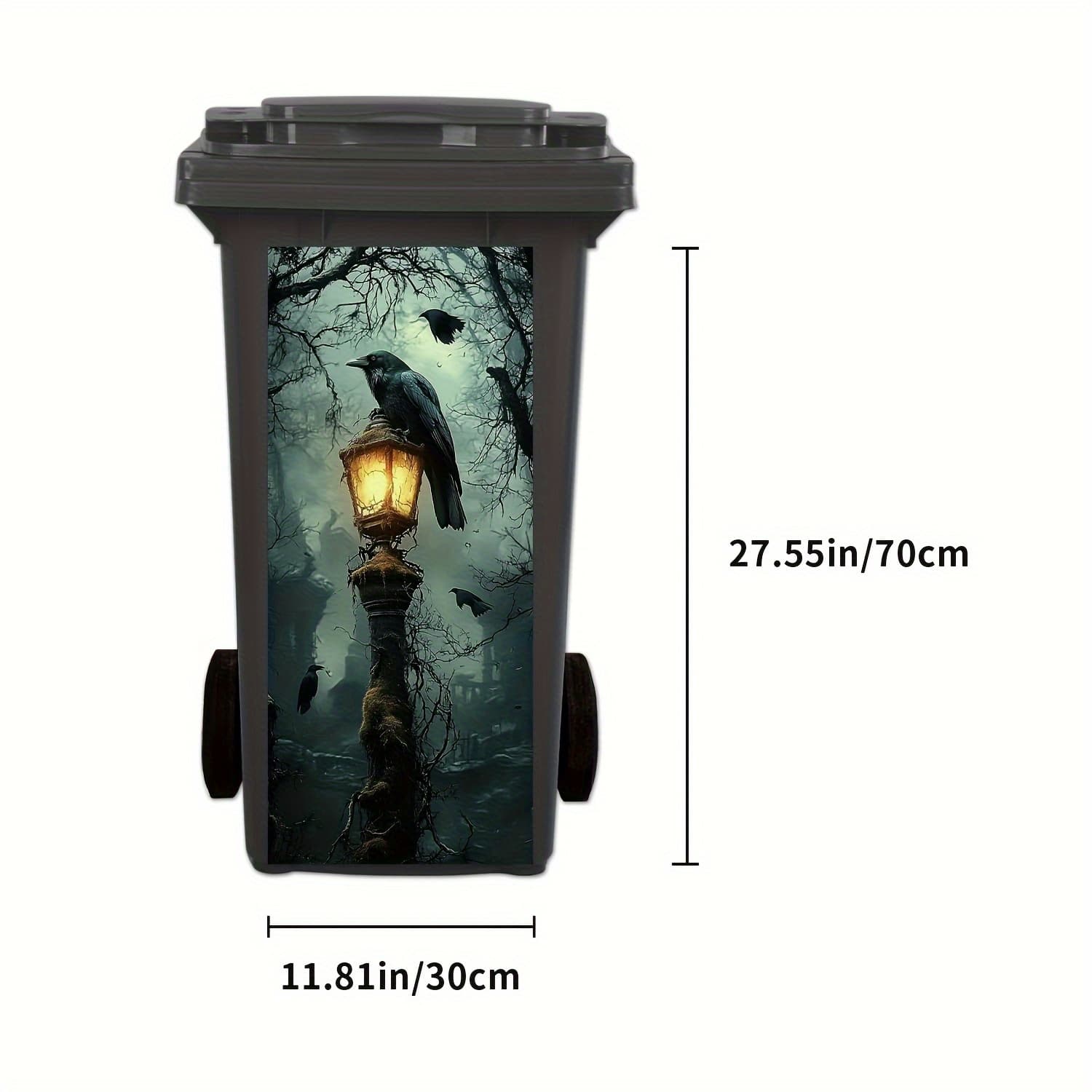 TEMU 1pc European Retro Horror Crow Pvc Trash Can Sticker, Waterproof Removable Wallpaper Decoration, Home Outdoor Waste Decoration, Modern Household Decoration, Pvc Sticker Size: 30cm* 70cm