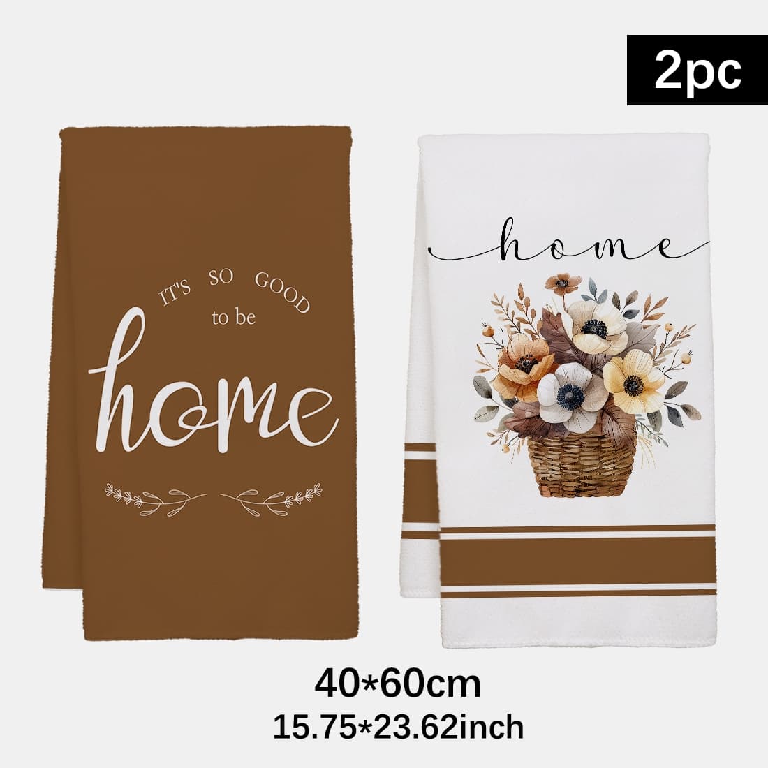 TEMU 2pcs Kitchen Towels, Brown Floral Sweet Home Pattern Microfiber Kitchen Towels, 40*60cm/15.75*23.62in Towels, Cloth, Suitable For Dining Room Kitchen, Holiday Gift