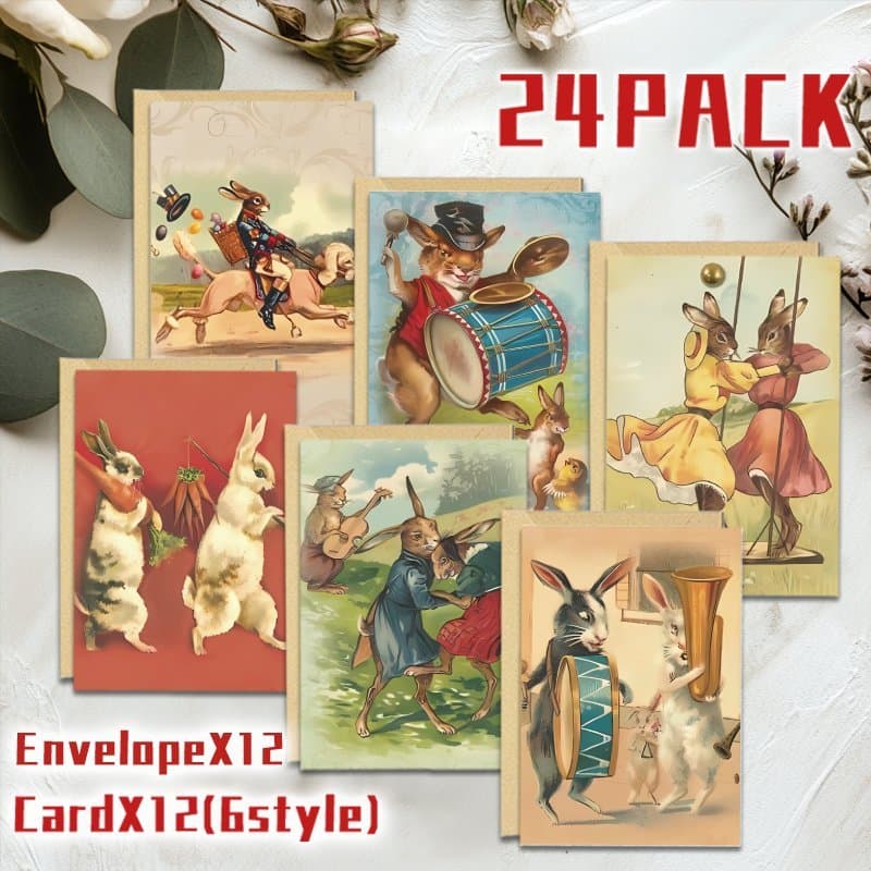 TEMU 24pcs Vintage Easter Bunny Easter Egg Greeting Cards, Assorted Cards For Occasions, New Year Gifts For