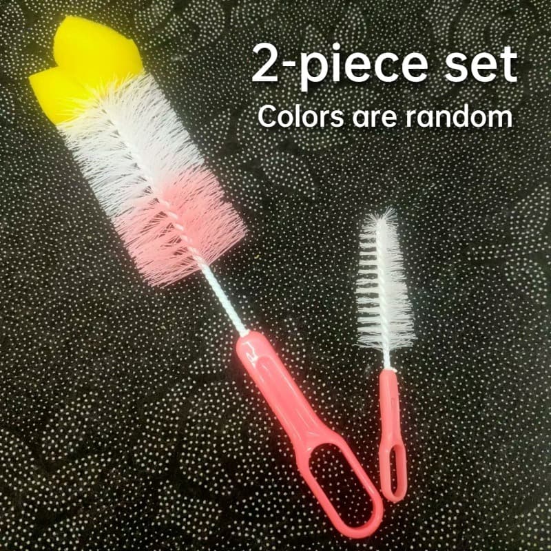 TEMU 2pcs Bottle Cleaning Brush Set (one Large And 1 Small) - Made Of Food-grade Nylon And Sanitary Holder, Includes Straw Cup/ Feeding Additions, Brush, Random Colors