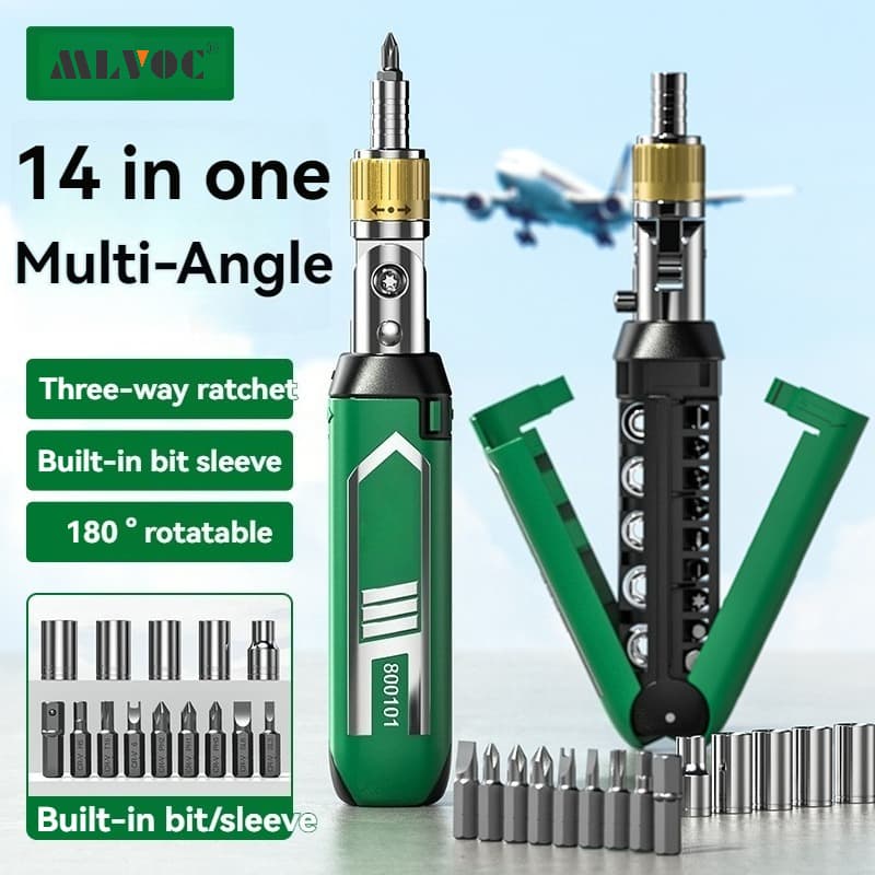 TEMU 14-in-1 Ratchet Screwdriver Kit - 3-way Ratchet, 180° Rotating Magnetic Bit Holder, 14 Bits For Mechanics And