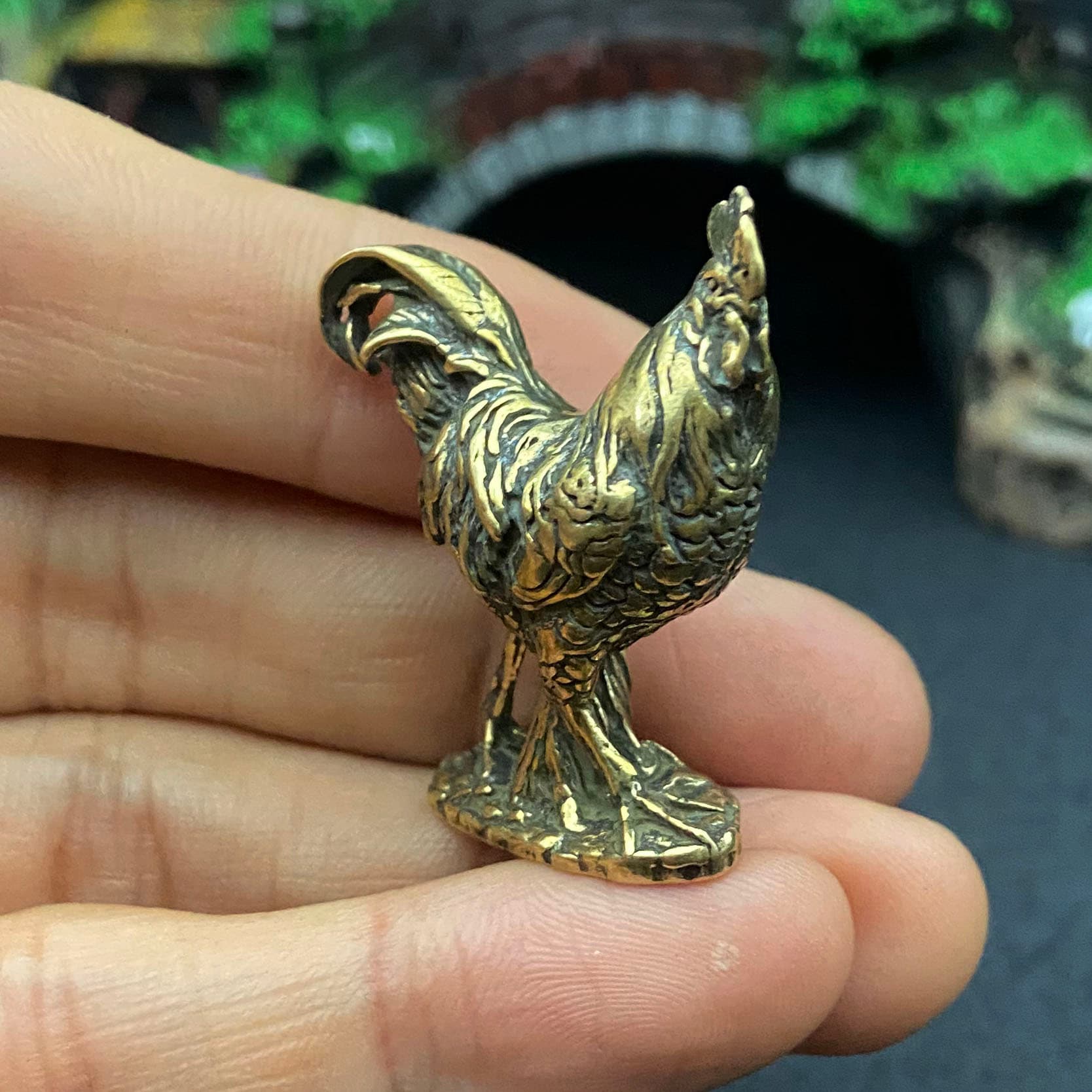TEMU Rooster Brass Figurine Ornament 3.4cm High, Desktop Ornament, Home Bookshelf Office Decoration, Holiday Gift