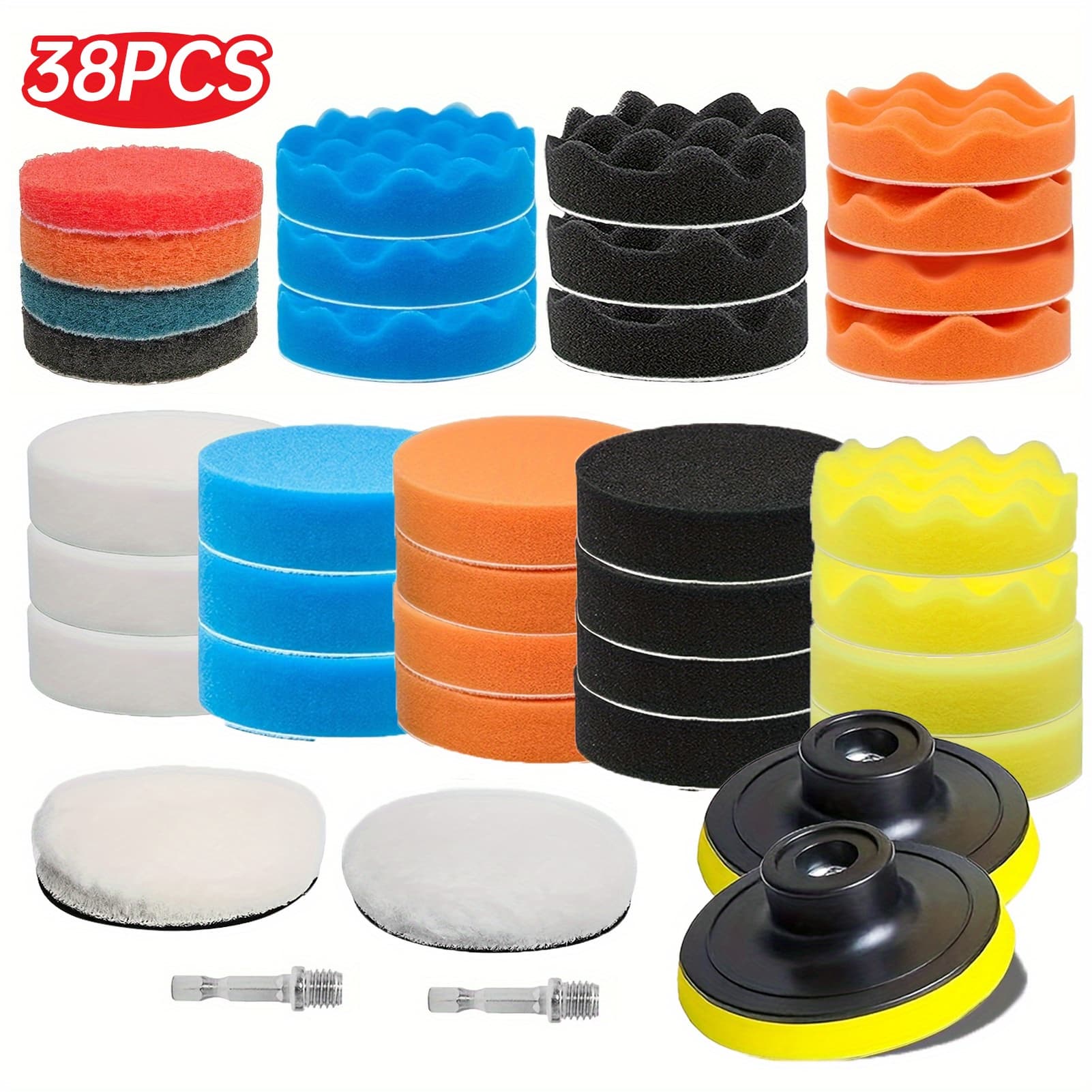 TEMU 38pcs 7.62cm Buffing Polishing Pads, Car Foam Drill Polishing Pad Kit Sponge Pads Buffer Polisher Kit Headlight Restoration Kit With Fleece Pads