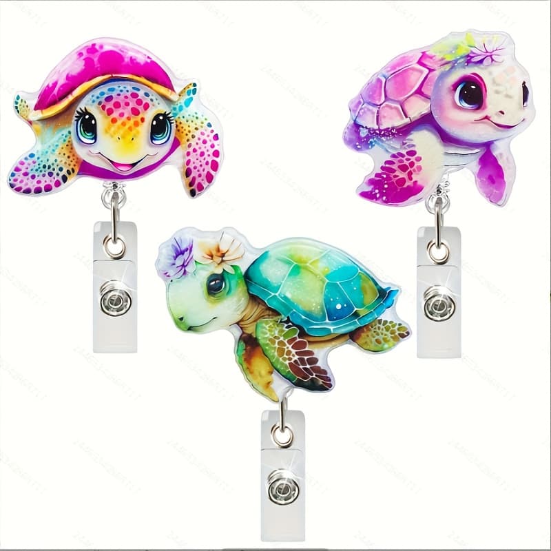 TEMU 2d 3 Retractable Badge Reels- Turtle Design With Zipper, Suitable For Nurses, Teachers, Office Workers- Marine Card Holder- Ideal Gift For Nurses' Day, Teacher Appreciation- Compatible With