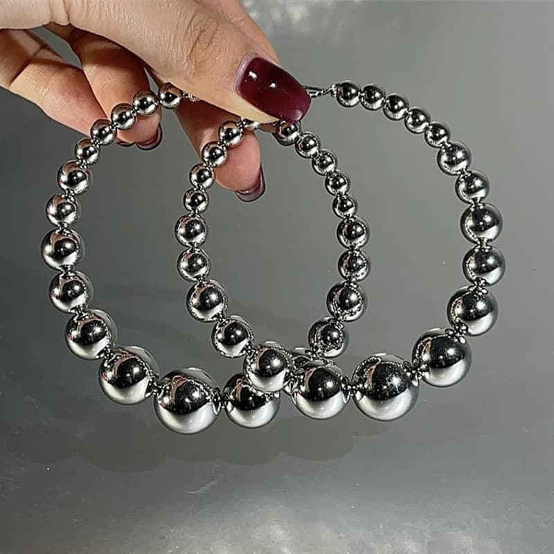 TEMU 1pair- Cold And Elegant Silvery Round Ball Beaded Ear Rings, Stylish And Versatile, Easy Commuting Earrings With A Sense