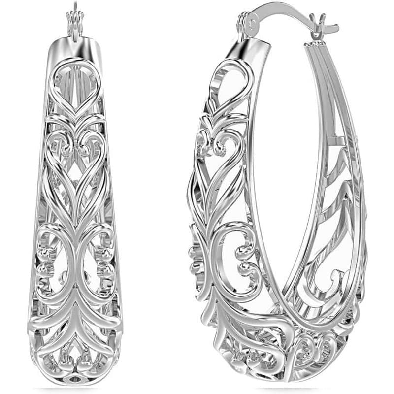 TEMU 925 Sterling Silver Hoop Earrings | Women's Style Hoops | Openwork Mesh Design Earrings | Lightweight And Hypoallergenic Vintage Hoops For Women