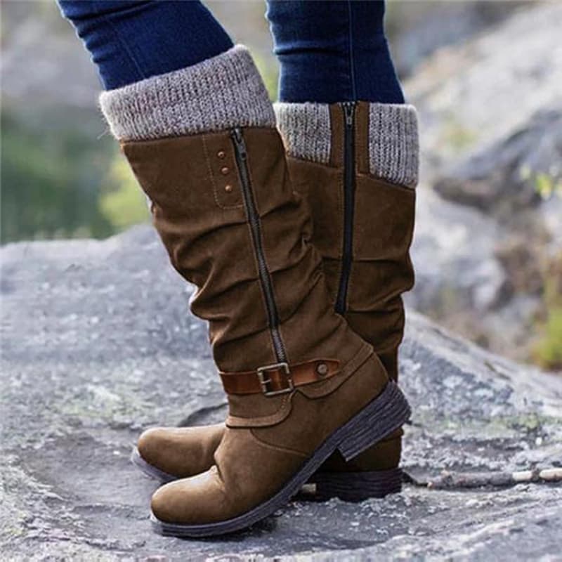 TEMU Autumn/winter Knitted Boots With Side Zipper, High-top Women's Boots, Mid-calf Boots – Suitable For Outdoor Travel And Daily Life, A Stylish And Comfortable For Fashionable Women, Women Shoes