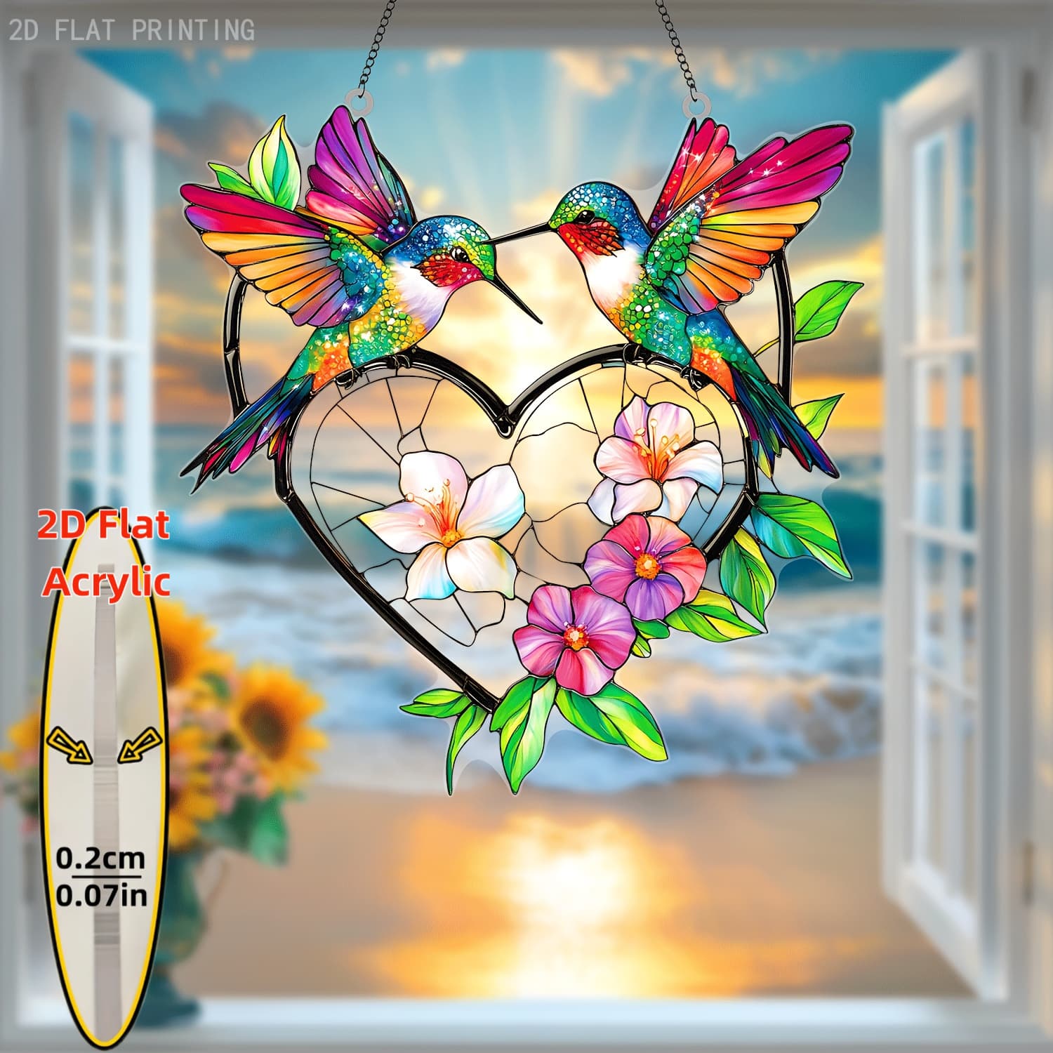 TEMU 2d Flat - 2d Plane, 1pc, 2d Acrylic Hummingbird Heart-shaped , Unique Gift, Living Room Decor, Decoration