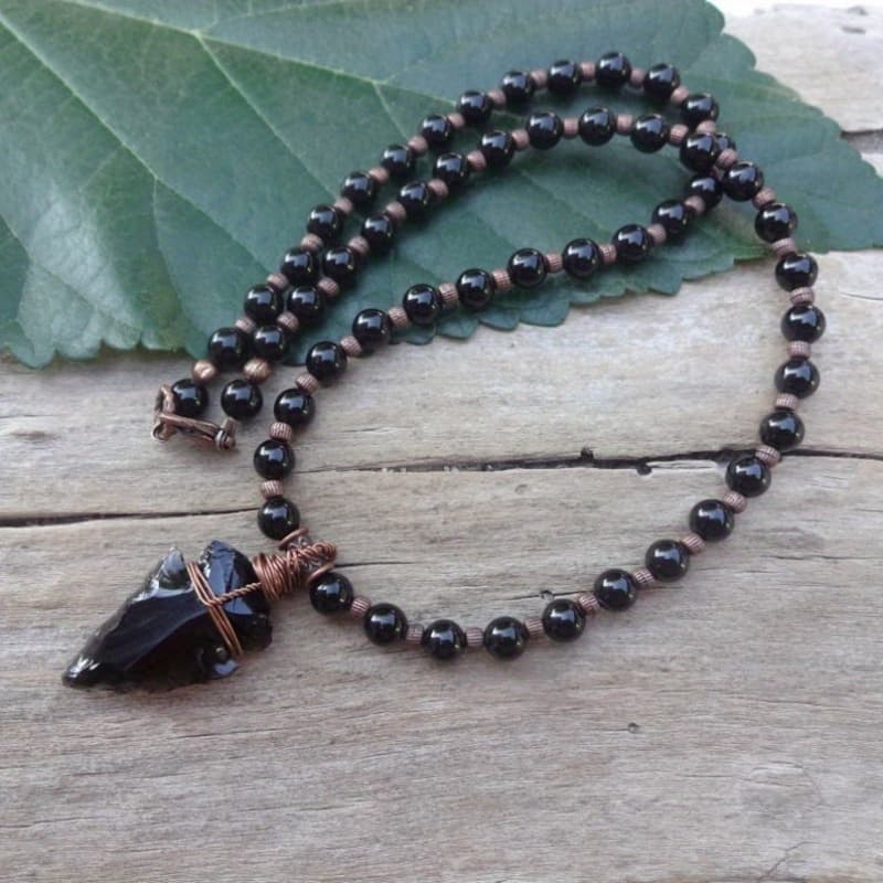 TEMU Personalized Fashion Obsidian Pendant Beaded Necklace Unisex Stone Gift