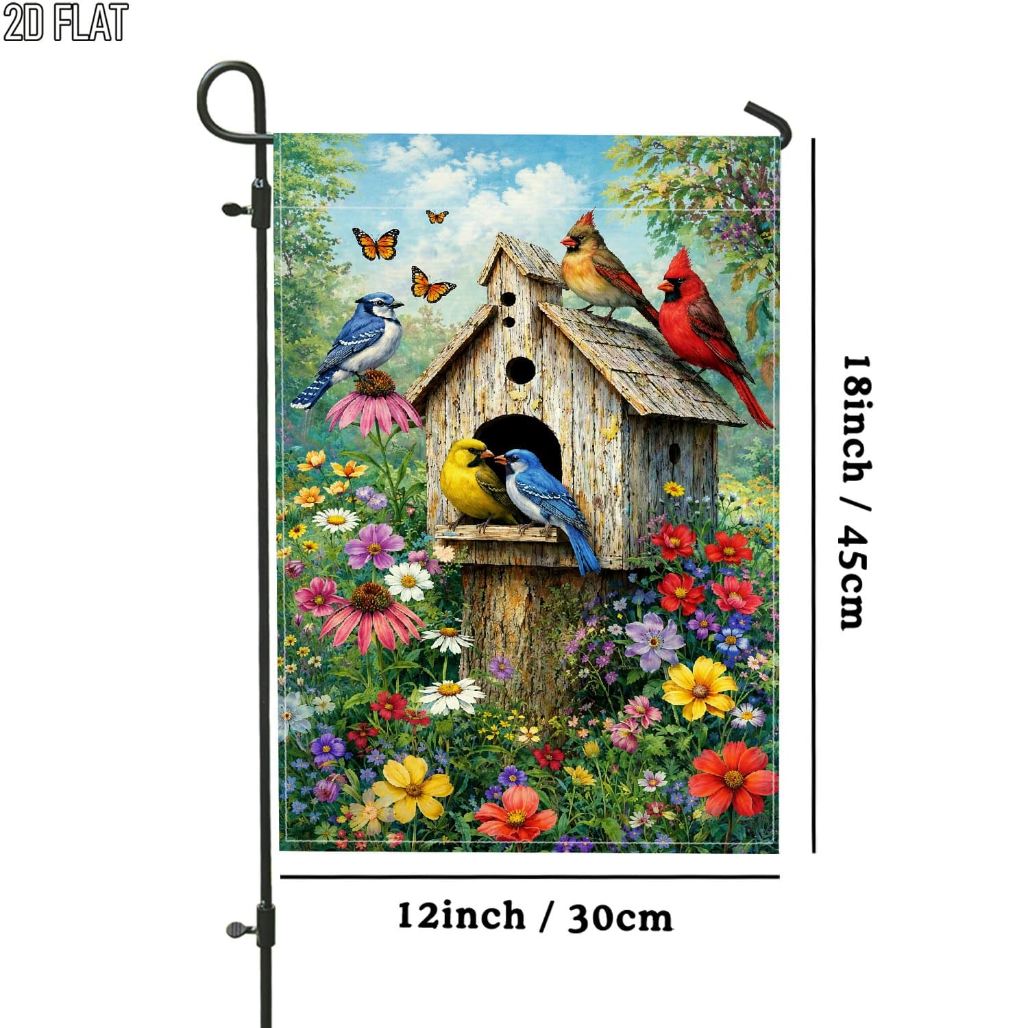 TEMU 2d Flat, 2d Flat 1pc Outdoor Garden Flag Spring Birds Floral Colorful Vertical Double Sided Flag Porch Decoration For Garden Outside Yard Decoration Pole, 2d Flat