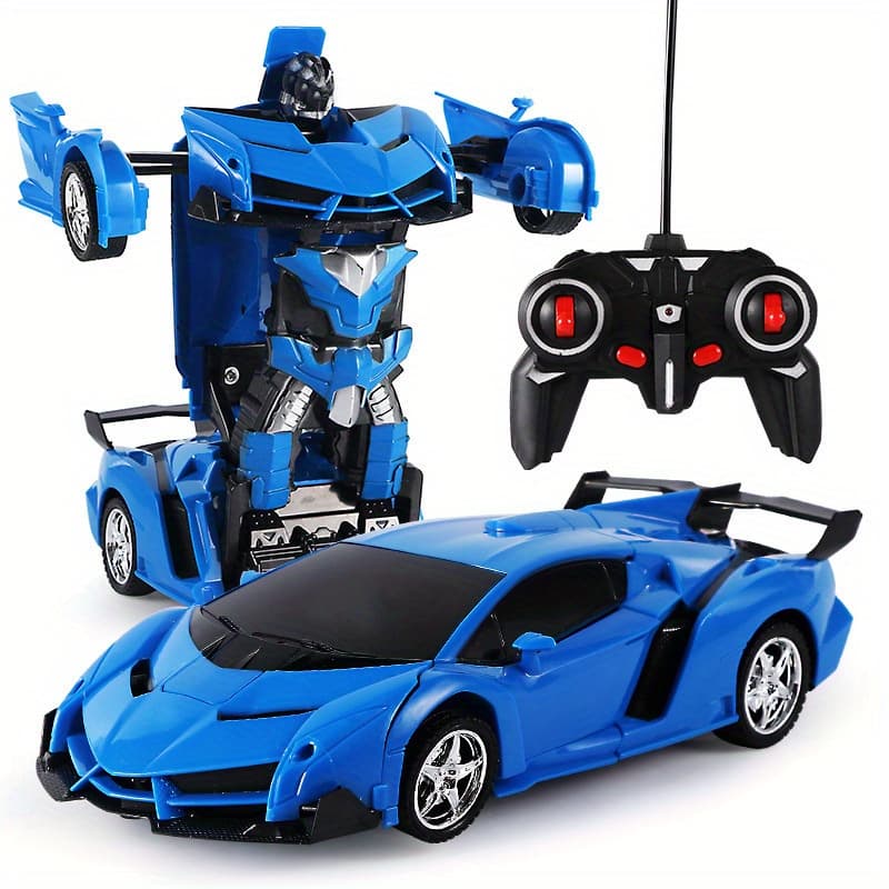 TEMU Transforming Robot Remote Control Car For - 1:18 Scale, 360° Rotation, Led Lights, Usb Rechargeable (2x 800mah), Yellow Plastic Toy - Perfect Christmas Gift,