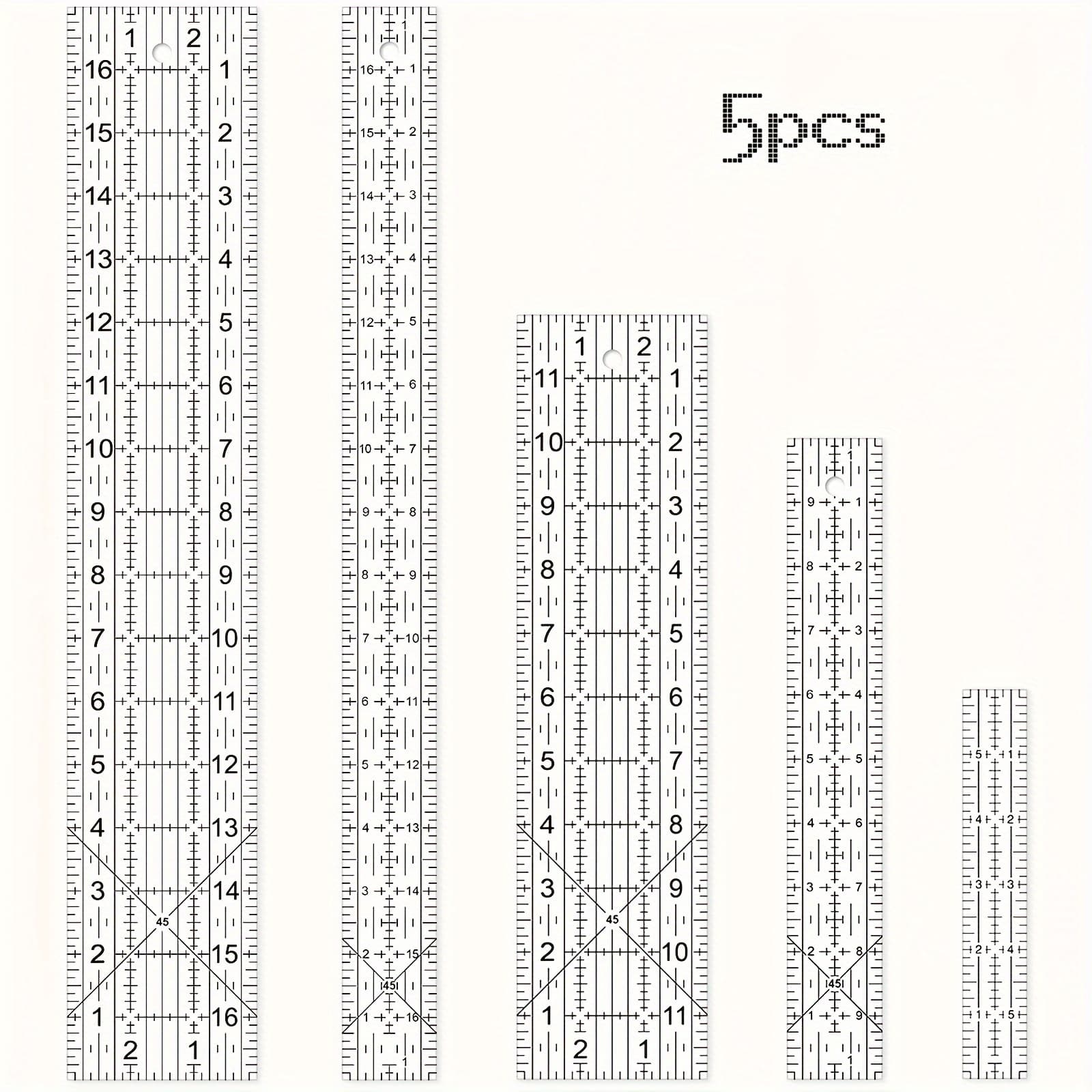 TEMU Sewing Ruler, 5pcs Quilting Ruler Set, 3 X 17 Inches, 1.5 X 17 Inches, 3 X 12 Inches, 1.5 X 10 Inches, 1 Inch, Acrylic Ruler, Cutting Ruler