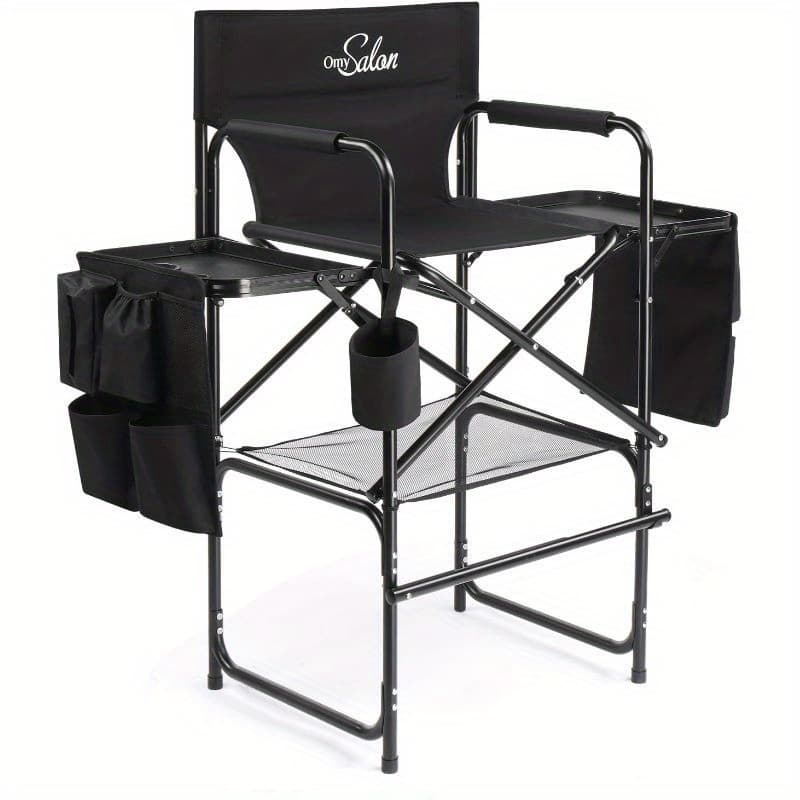 TEMU Omysalon Tall Folding Directors Chair With Side Table Storage Bag, Aluminum Frame 300 Lbs Capacity, Portable Makeup Artist Bar Height, 19. 7" D X 24. 6" W X 45. 7" H (rose )