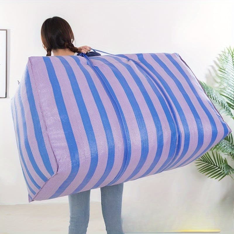 TEMU [large Travel Bag] Large-capacity 1pc 120l Car Travel Storage Bag | Thickened Blue And White Nylon, Quilt, Duffel Bag, Portable Moving Bag