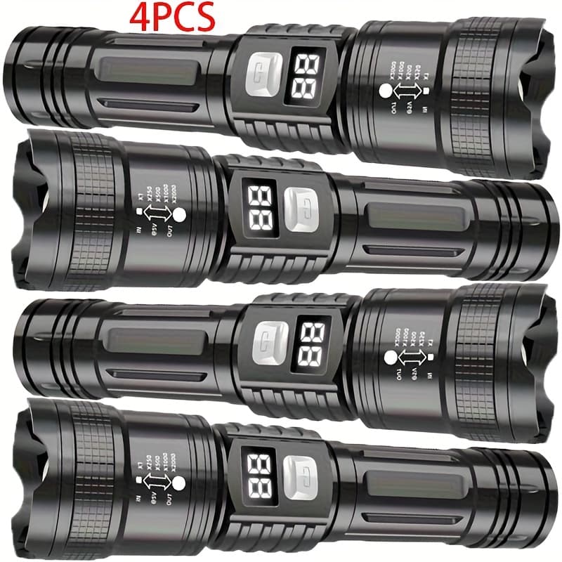 TEMU 4pcs Rechargeable Led Flashlights With, Spotlight, Usb Cable, , Long Range, Tactical Work Light For Camping, Hiking, Emergency, And Travel, Hiking Gear | Flashlight | Flashlight Rechargeable