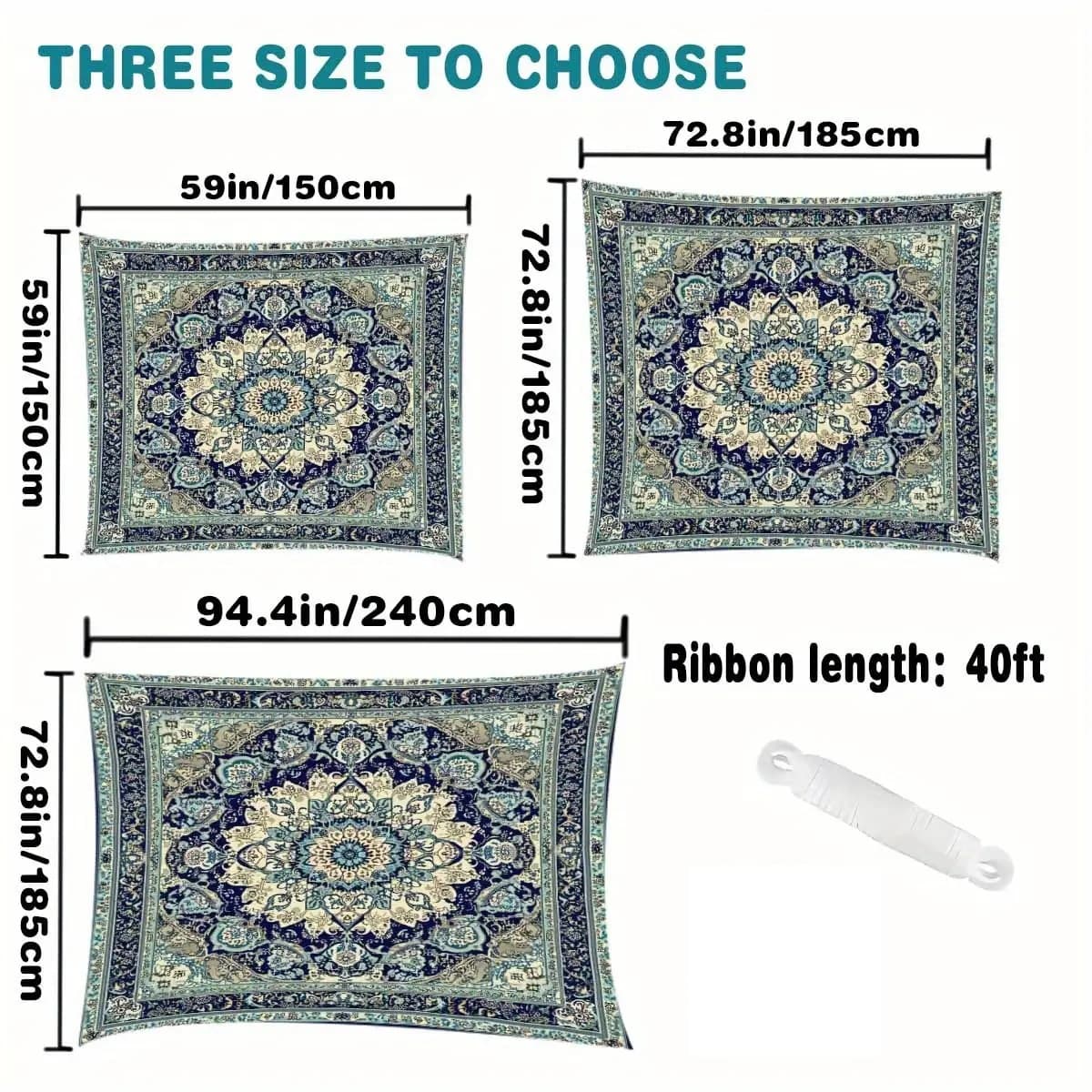 TEMU 1pc Qd- -bohemian Mandala Pattern Sun Shade Curtain -sunshade Canopy, Lightweight Polyester For Beach, Camping, Garden, Picnics - Outdoor Adventure Shade (poles Not Included)