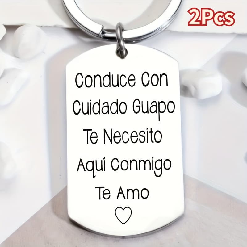 TEMU Set Of 2 Spanish Drive Safe Tag Keychains Made Of Stainless Steel, Perfect Gift For Valentine's Day For Husband Or Boyfriend