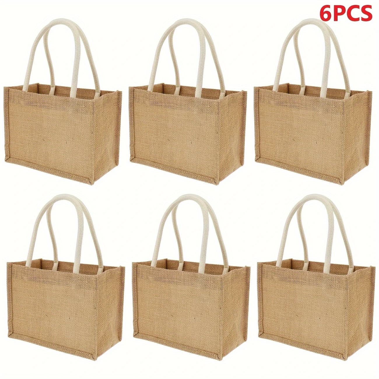 TEMU Set Of 6 Mini Burlap Tote Bags, Perfect For The Beach, Featuring Handles And Made From Jute. Reusable Bags Are Versatile For Shopping, , School, And Outdoor Activities