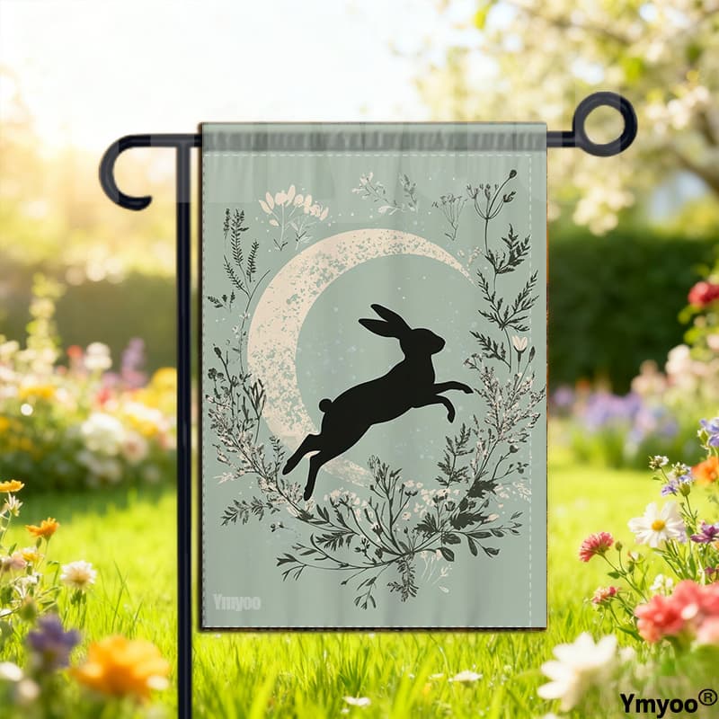 TEMU 1pc Double-sided Garden Decor Garden Flag Rabbit Leaping Leaf Patterns Moon Floral Wreath For Yard Porch Spring Decor Holiday Display