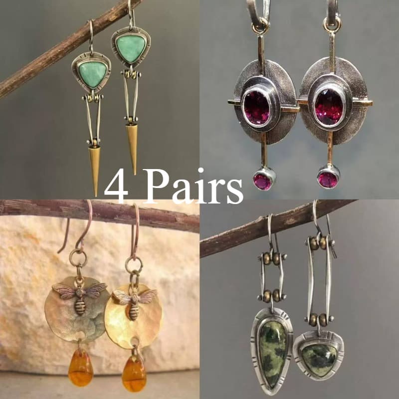 TEMU 4 Pairs/ 8pcs Of Vintage And Elegant Earrings, Inlaid With Synthetic Gemstones. Are Very When And Suitable For Gifting , Birthday Parties, And Friend . Earrings