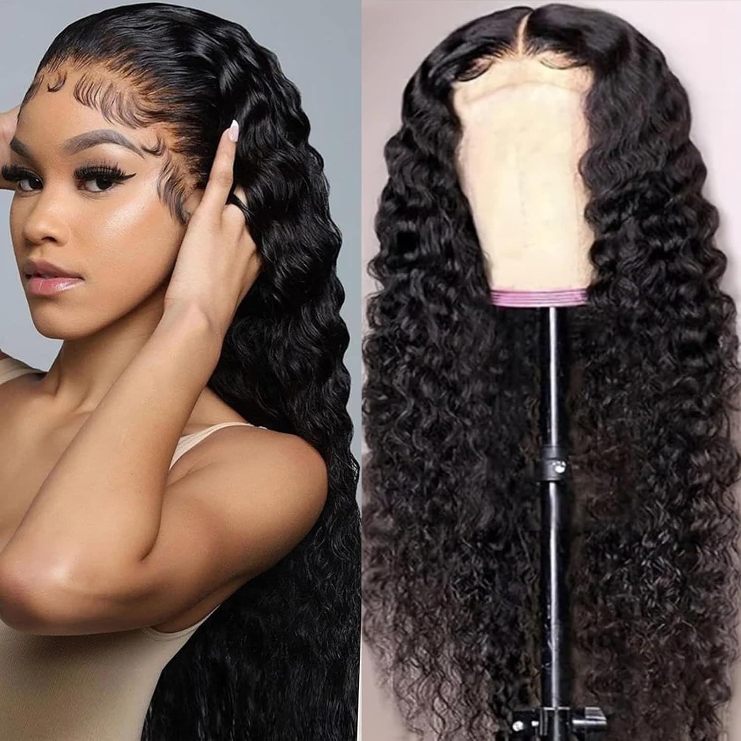 TEMU Glueless Human Hair Wigs Suitable For - Pre Pre Cut Curly Lace Closure Wig With Hair, Instant Hairstyle, Suitable For , Density &
