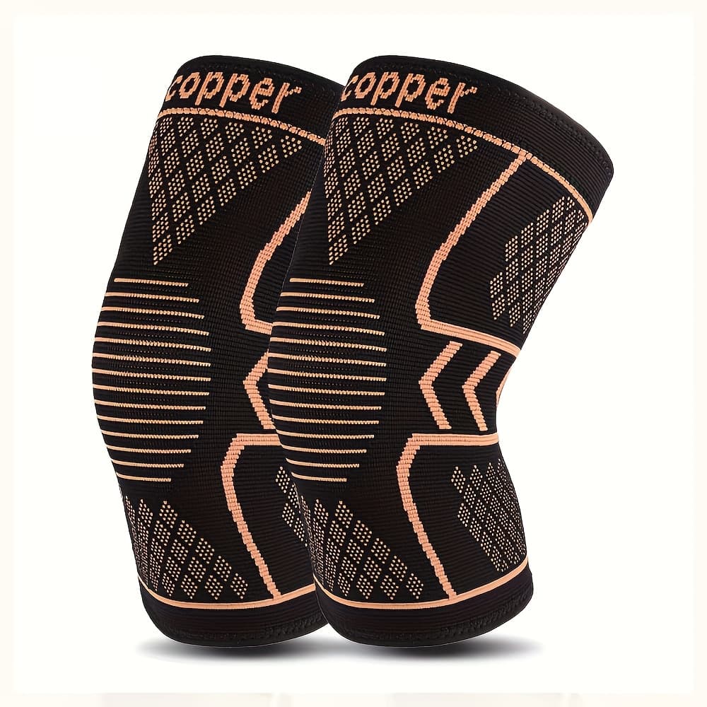 TEMU 2pcs Copper Fiber Knee Brace| Breathable, Non-slip, Stabilizing Support With Hexagonal Patterns For & Support, Black, Comfortable Wear, Hexagonal Design.