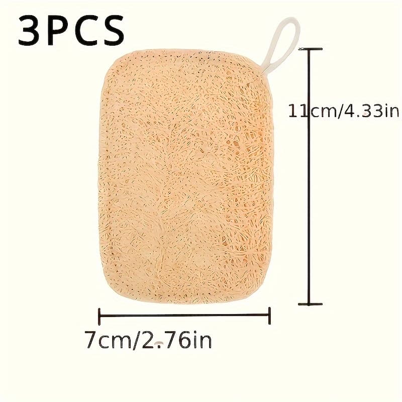 TEMU 3pcs Natural Loofah Exfoliating Sponges - Vegetable Fiber Oval Body Scrubber With Hanging Loops, Gentle Exfoliation Shower, Bath, Kitchen & Bathroom Cleaning, High-quality