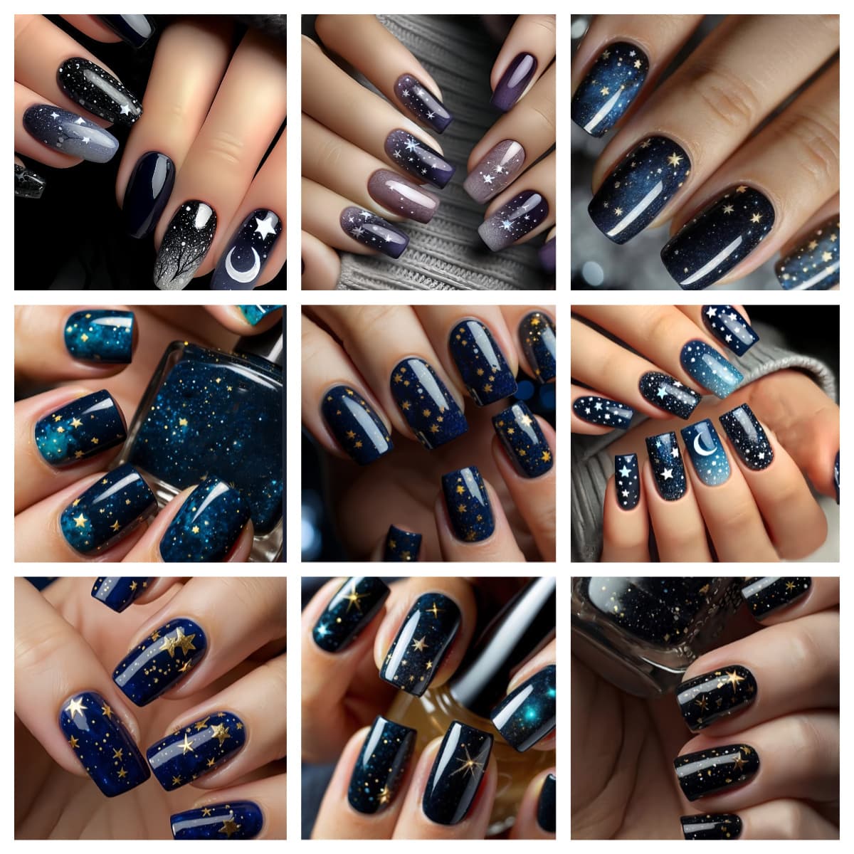 TEMU 216pcs Ramadan Press-on Nails Set - 9pcs, Medium Square, Glossy Finish With , Moon & - Gothic Style Fake Nails For Women And S, Includes Jelly Adhesive & Nail File