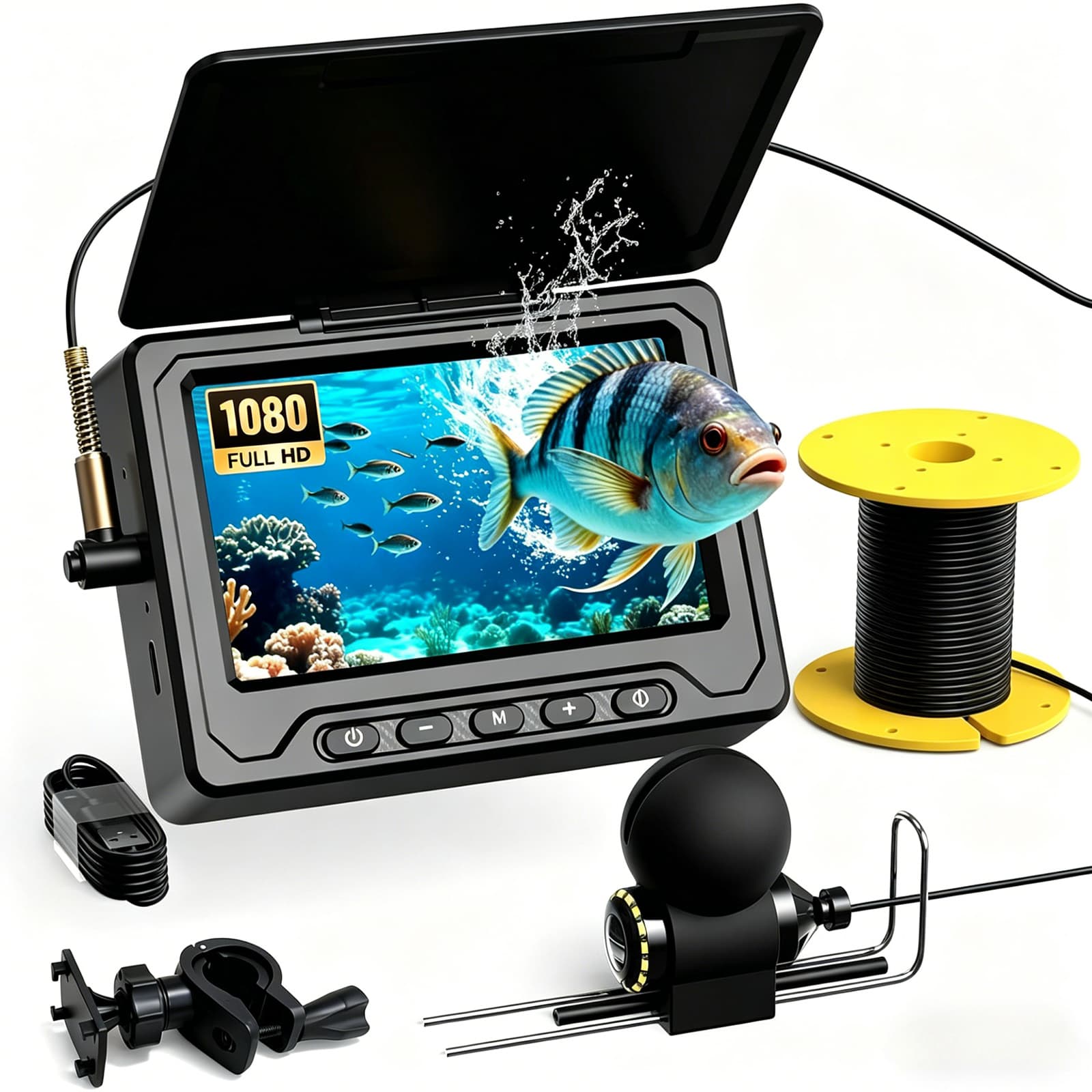 TEMU [1080p Underwater Fish Camera 2000mah] 4.3in [30°~150° Angle Fin] Ice Fishing Camera Underwater Portable Fish Finder For Men, Ir, Boat And Kayak Fishing