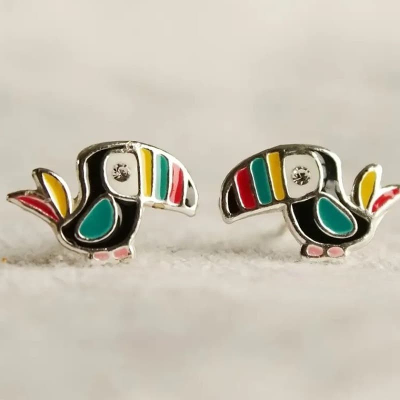 TEMU 1 Pair Of Women's Fashion Stud Earrings, Vintage Bohemian Style Colorful Enamel Bird Earrings, Casual Daily Wear, Party, Vacation, Unique Stud Earrings For Women