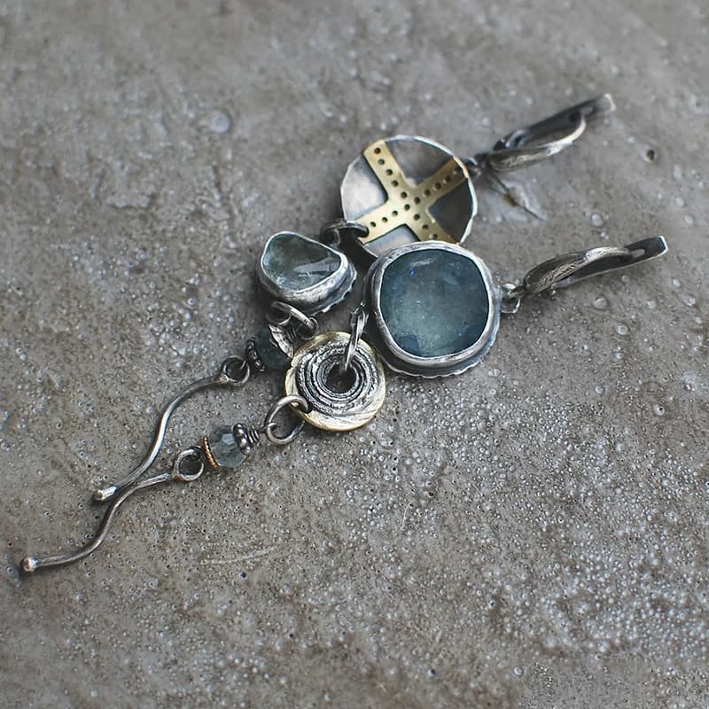 TEMU [vintage Asymmetrical Earrings] 925 Silver Asymmetrical Blue Vintage-inspired Long Drop Earrings Jewelry For Casual Attire Unique Gift For Birthdays, Anniversaries, And Special Occasions
