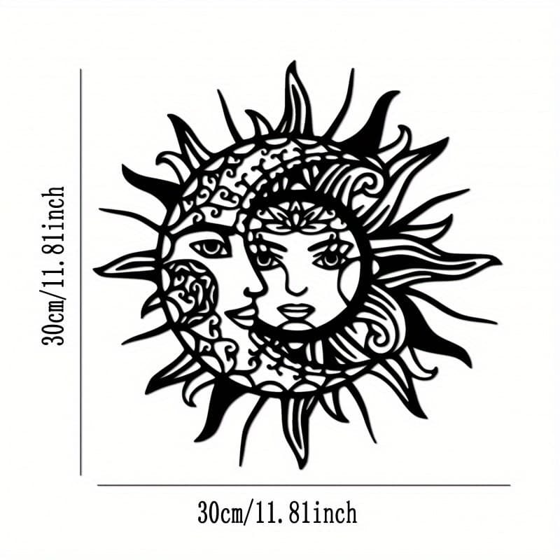 TEMU Sun And Moon Metal Wall Art With Celestial Symbols - Outdoor/indoor Hanging Decor Suitable For Home,, Patio - Romantic Lunar & Solar Gift For Valentine's Day, Birthday - Metal -/chain