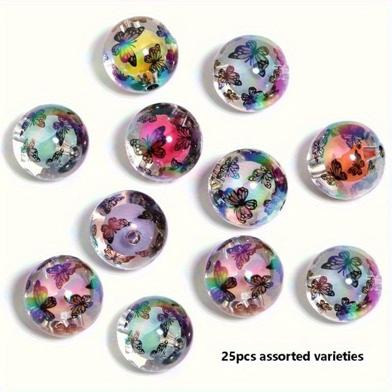 TEMU 25pcs 16mm Acrylic Double-layer Print Beads - Black & White With Multicolor Iridescent Glossy Finish For Making, Pen Charms, Necklace & Bracelet Craft Supplies, Jewelry