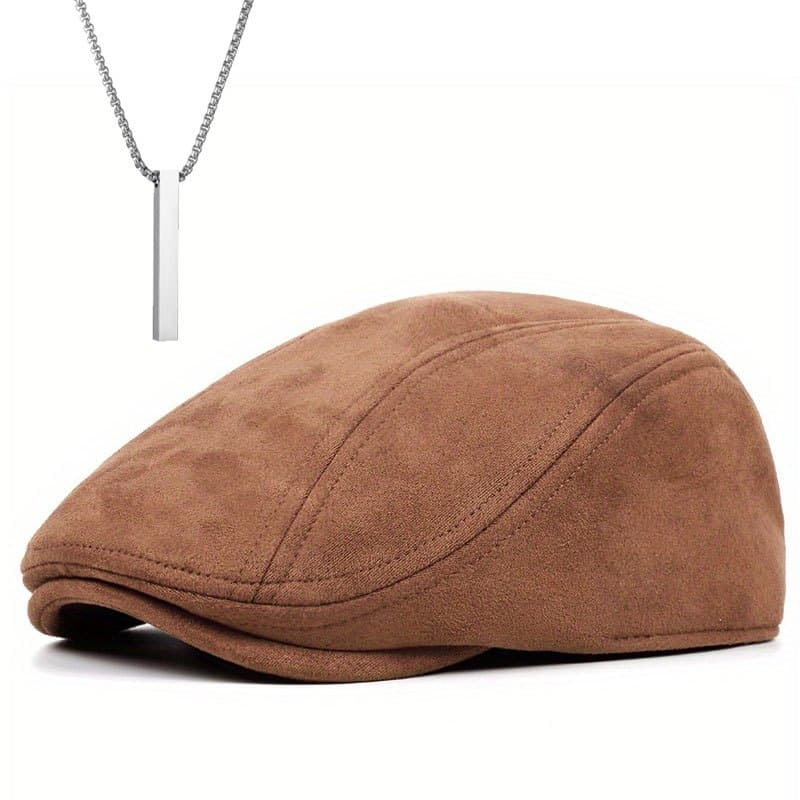 TEMU 2-pcs Set: 1 Hat And 1 Necklace, Men's Antler , Newsboy , Windproof -proof Hat, Christmas Party Accessories