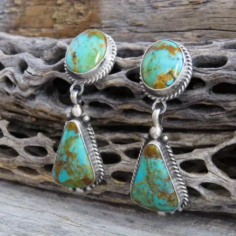 TEMU A Pair Of Vintage-inspired Teardrop Earrings Made Of Colored Turquoise-like Marble - Safe For - Suitable For Everyday Use And As Presents For Occasions Like Parties, Holidays, New Year, Birthdays